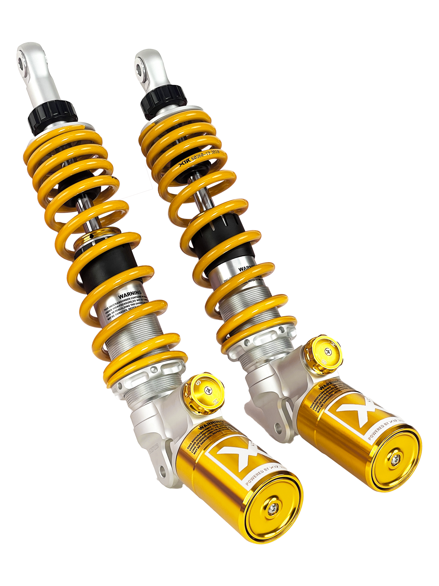 X1R ST3 inverted reservoir monoshock - adjustable preload, forged aluminum, 0% failure rate. Fits Honda Lead 125 (325mm) & Stylo 160 (350mm).