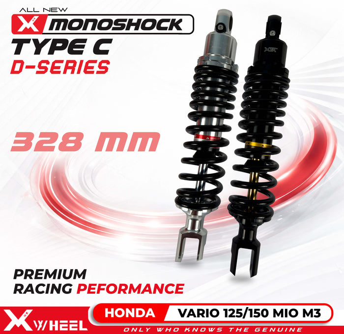 X-WHEEL Shock Breaker Mono D-Series Type C Vario 125/150 328MM Black/Black Gold